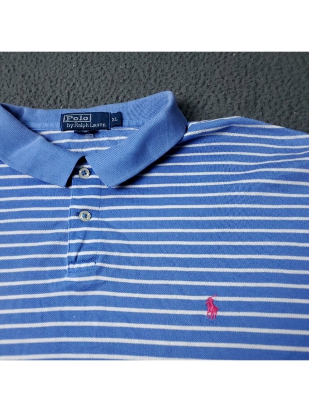 VINTAGE Polo Ralph Lauren Shirt Mens XL Blue Striped Short Sleeve Pony y2K
